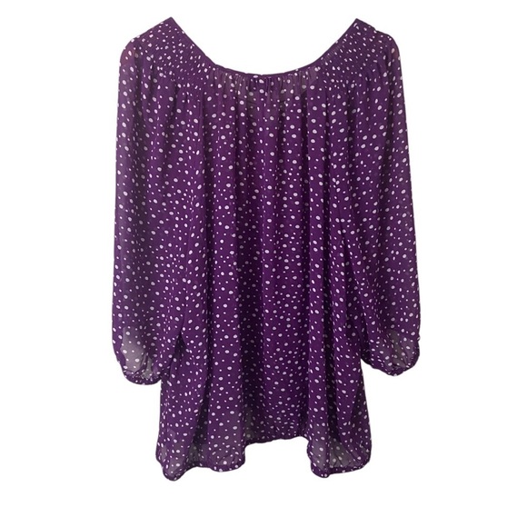 Lane Bryant Purple Polka Dots Blouse Sheer Lace Up Peasant Feminine Plus 22/24 - Picture 8 of 8